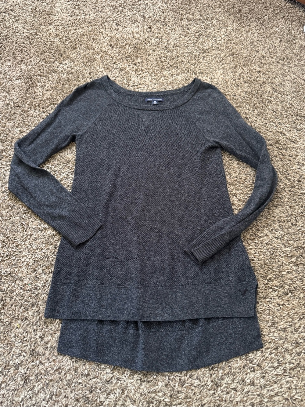 Charcoal Gray Women's Knit Long-Sleeve Tunic Sweater